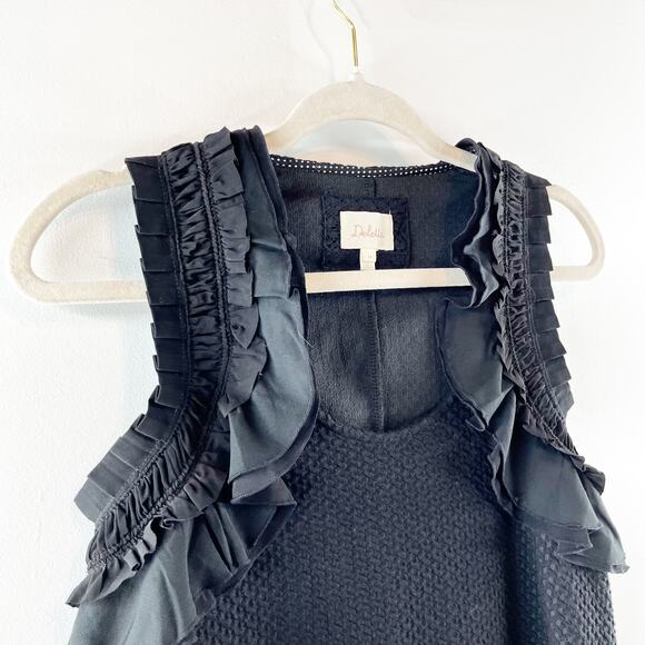 Deletta Anthropologie Ruffle Shoulder Trim Textured Stretch Tank Top Black Small - Picture 7 of 13